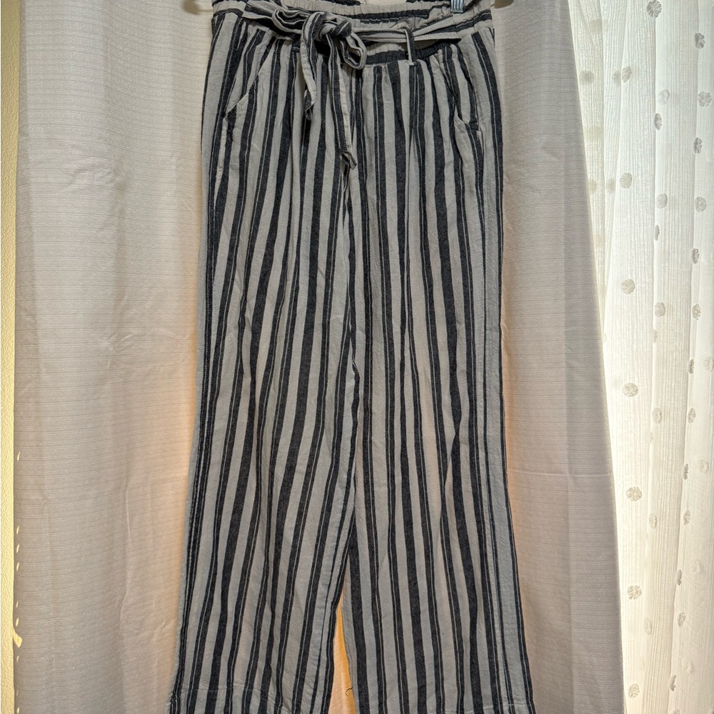 Jolt Charcoal and Light Gray Striped Wide Leg Pants